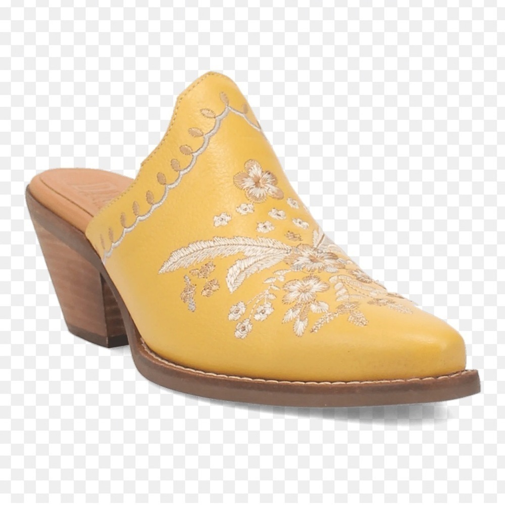Dingo Yellow Embroidered Mules with Western Flair
